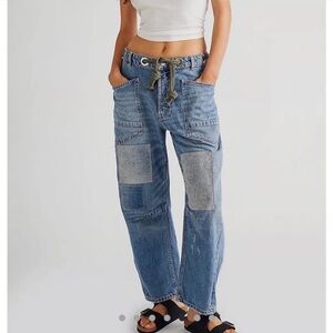 We The Free Patchwork Utility Jeans Size 31 | Grommet Waist | Drawstring Missing